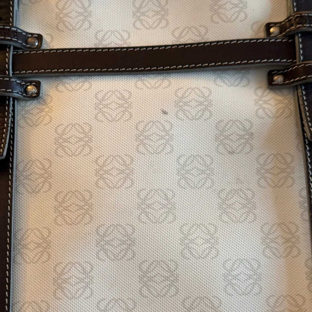 Loewe White and Dark Brown Anagram Canvas Tote